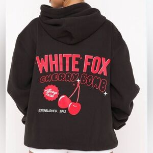 White Fox Cherry Bomb Graphic Hoodie - charcoal with Red Print in size S/M